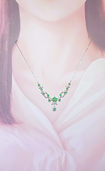 送禮|蕾絲宮廷風|A貨翡翠冰玻陽綠蛋面3.5mm純銀鍍18k項鍊