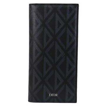 Christian Dior Rider CD Diamond 金屬浮雕LOGO幾何皮革對開式多卡長夾(黑)