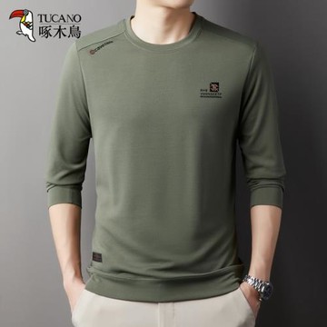 啄木鳥春秋男士圓領衛衣中青年時尚休閑潮流百搭長袖t恤打底衫男