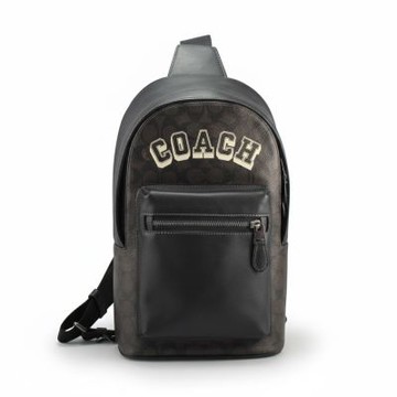 COACH VARSITY圖案WEST胸前/肩背包CCF64(深咖黑)