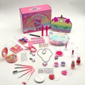 跨境熱銷新款兒童化妝品獨角獸雙手手提包美妝包女孩子過家家玩具