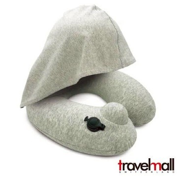 Travelmall 專利3D按壓式充氣連帽枕-灰