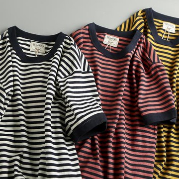 重磅280克純棉！美式復古阿美咔嘰圓領水手衫條紋短袖T恤海魂衫潮