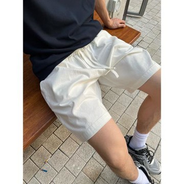 馬克斯星球 夏季新款白色松緊腰短褲男寬松直筒休閑透氣百搭褲子