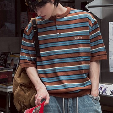 【Metanoia】🇰🇷韓製 條紋亨利領針織短袖上衣