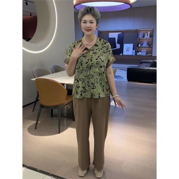 中老年人女裝奶奶裝夏裝套裝24新款洋氣寬松大碼老太太衣服兩件套