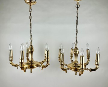 Saeval 西班牙復古黃銅吊燈一對 4 盞和 6 盞金色稀有燈