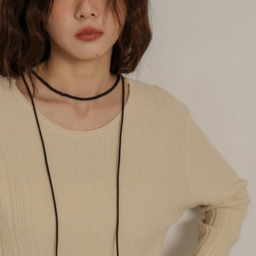 圓領坑條寬鬆針織上衣-杏【KT224155】