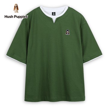 Hush Puppies 上衣 男裝漁夫帽狗假兩件華夫格寬版短袖上衣
