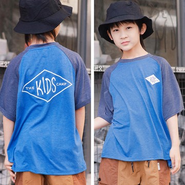 Y B S - 百搭圓領短袖上衣-THE KIDS CAMP-拼色藍