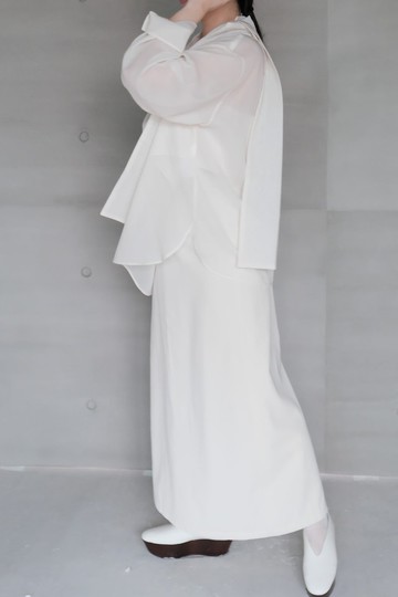 抓皺領圍綁帶罩衫上衣 