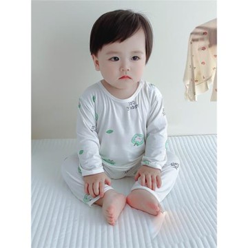 寶寶夏季薄款莫代爾無骨兒童居家服嬰幼兒空調房長袖長褲分體套裝