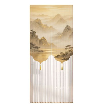 門簾 窩居 免打孔網紗隔斷簾 新中式山水門簾 臥室隱私遮擋簾 出租屋居家裝飾紗門簾 90*高200 送簾杆+魔術貼