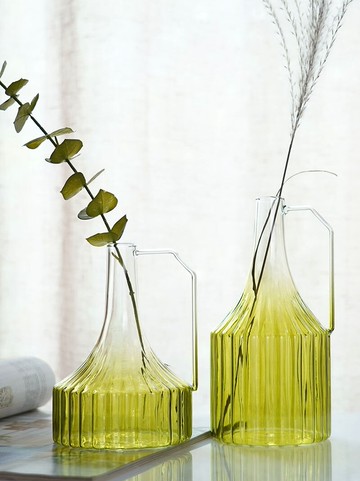 北歐現代簡約彩色壺形漸變玻璃花器  創意水扎窄口水培裝飾花瓶