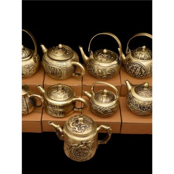 純銅雙人小茶壺功夫茶道銅壺多功能黃銅小酒壺滴水壺銅器鎮紙擺件