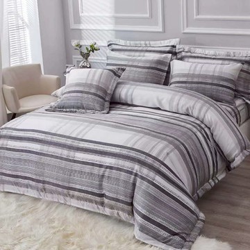 【多利寶寢具】FITNESS_100%純天絲頂級60S雙人七件式床罩組-灰條武士