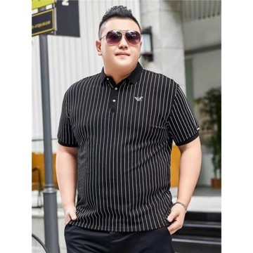 夏季潮牌條紋翻領POLO衫短袖T恤男肥佬加肥加大碼時尚休閑保羅衫