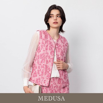 現貨【MEDUSA 曼度莎】粉紅亮片毛呢禮服背心外套（M-XL）｜禮服外罩 背心 小外套
