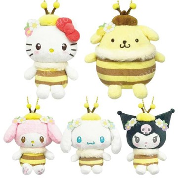 小禮堂 Sanrio 三麗鷗 絨毛玩偶零錢包吊飾 (蜜蜂系列) Kitty 美樂蒂 布丁狗 大耳狗