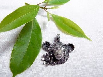 花與泰迪熊 Teddy bear | 純銀項鍊墜子 | 手工限量 含18吋銀鍊