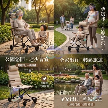 🏕️折疊陪行休憩椅 戶外陪行椅 四輪推行折疊椅 親子旅遊 長輩外出 孕期休憩 輕巧收納
