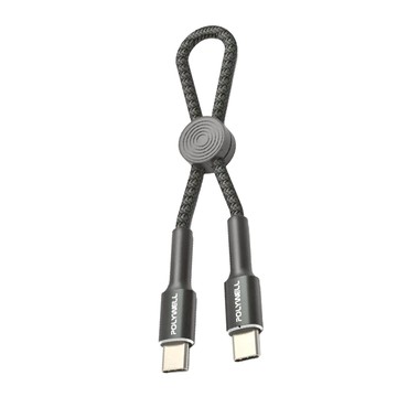 POLYWELL 寶利威爾 Type-C To Type-C 極短收納PD快充線適合行動電源  12cm  銀灰色  1條