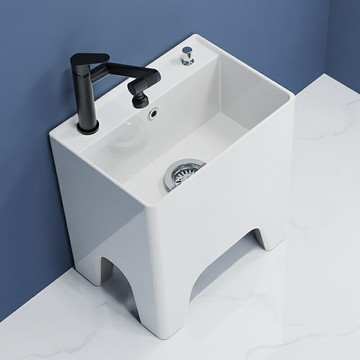 家用陽臺洗拖把池大號戶外陶瓷冷熱拖布池帶孔坐式龍頭墩布池加高/拖把池/墩布池/水槽池/拖布池