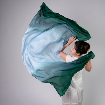 翡翠綠漸層絲巾 – 手染婚禮披肩 – 絲綢圍巾
