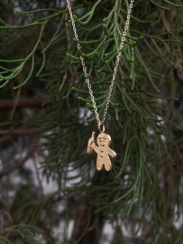 酒鬼系列-乾杯薑餅人 金色 原創金工項鍊 純銀鍍金