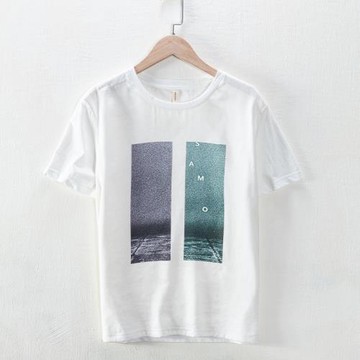 夏季男士亞麻短袖T恤字母印花圓領半袖衫潮牌青年休閑體恤汗衫潮T