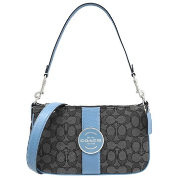 COACH C8306 LONNIE 經典圓標老花織布肩背兩用包.黑灰/藍