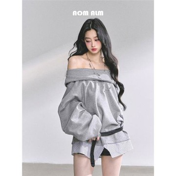 Aomalm少也眼"耶魯少女"%假兩件美式oversized連帽衛衣女秋季上衣