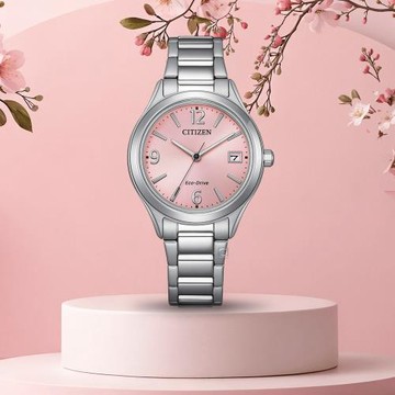 CITIZEN 星辰 Eco-Drive 簡約大氣 光動能腕錶 女錶 手錶-33.5mm粉色 FE6121-67X