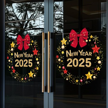 【滿299出貨】圣誕節裝飾品靜電貼花環玻璃門貼紙2025新年窗戶氛圍布置貼畫窗花/貼紙/墻貼/壁貼/貼畫/裝飾貼/窗花貼/玻璃貼紙/聖誕節裝飾窗花貼