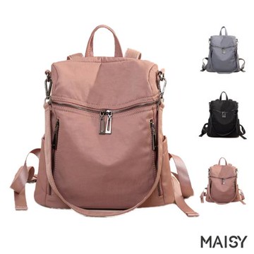 【MAISY】 文青防潑水雙肩牛津布包(現+預 黑色／粉色／灰色)