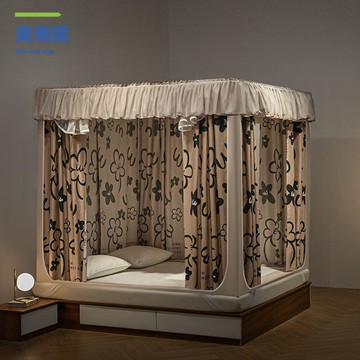 現貨！蚊帳 帳篷 床簾 睡簾 家用遮光床簾一體式兒童防摔蚊帳拉鏈三開門全封閉蒙古包防塵床幔 特價出 免運 開發票【hua3/25】