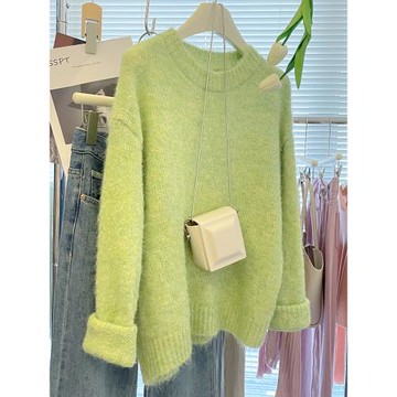 綠色軟糯水貂絨女士別致獨特毛衣