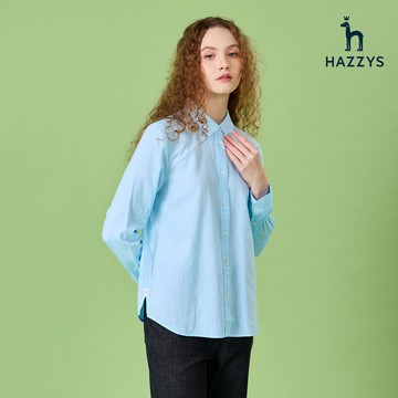 【HAZZYS】女款淺藍色柔軟舒適極簡優雅長袖襯衫 YBXKB270