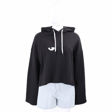 Chiara Ferragni Eyestar 眨眼星星刺繡刷毛襯裡寬版黑色連帽運動衫 大學T