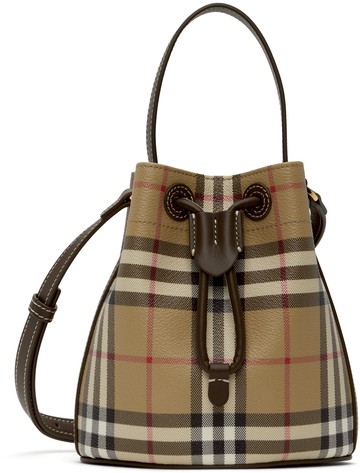 Burberry 驼色迷你格纹水桶包