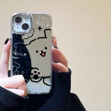 線條小狗鏡面適用三星s25ultra手機殼s23fe硅膠s24+簡約卡通s22+可愛a21U/s20fe補妝a55a16a15防摔note20s10+