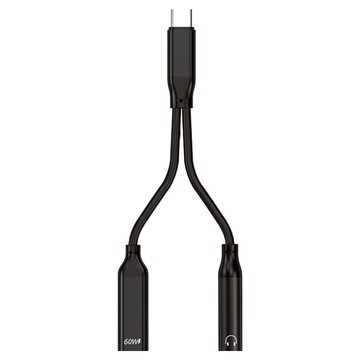 2合1耳機快充轉接線 Type-C 3.5mm音源 + 60W  1個  黑色  110mm