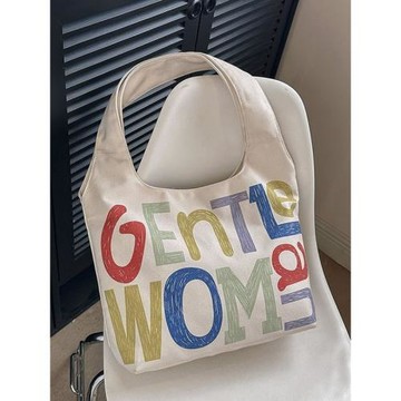 GENTLE WOMAN字母印花帆布包小眾手提單肩包包質感通勤購物袋跨境