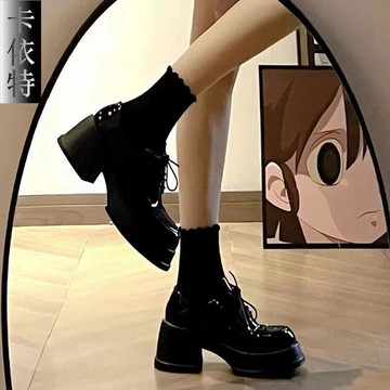 現款免運 小皮鞋 制服鞋 娃娃小皮鞋 黑色厚底小皮鞋女款春季增高粗跟鞋鬆糕圓頭美式高跟樂福鞋Nz