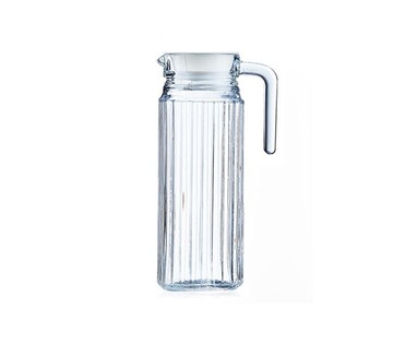 1.1L四方條紋耐熱冷藏玻璃涼水壺雪柜樽果汁壺扎壺水具透明冷飲壺