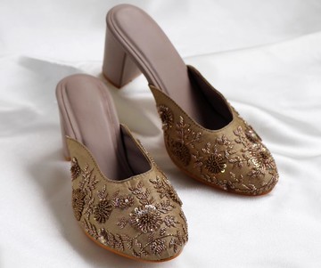 【古銅】印度風情/細膩釘珠刺繡/手工包頭拖鞋