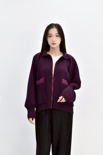 (F) 多摺長袖寬鬆紫色外套