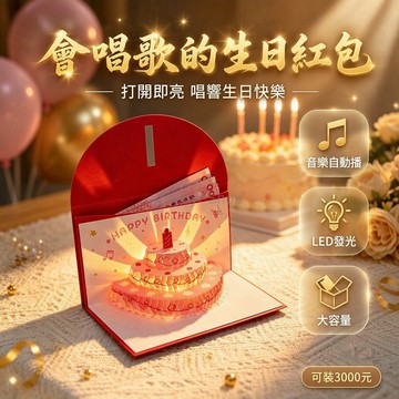 台灣出貨✨ 3D 立體生日賀卡 彈出蛋糕造型 自動音樂燈光 頂部紅包插槽 兒童生日派對 長輩壽宴禮金 創意紙質祝福卡