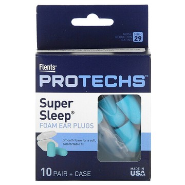 Flents, Protechs，超級睡眠，泡沫耳塞，10 對 + 收納盒