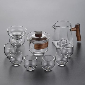 世器玻璃功夫茶具組合套裝家用耐熱透明蓋碗高端泡茶壺茶杯